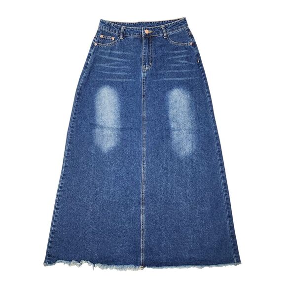 No Label Dresses & Skirts - Denim Skirt Maxi Skirt Frayed Hem Jean Skirt Long To The Floor A-line M